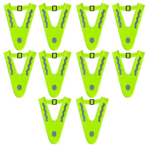 Chaleco Reflectante para NiñOs,Asudaro 10 Piezas Chaleco Reflectante En Forma De V Chaleco De Seguridad Ajustable para NiñOs Verde para Correr Andar En Bicicleta Montar A Caballo Andar En Patineta