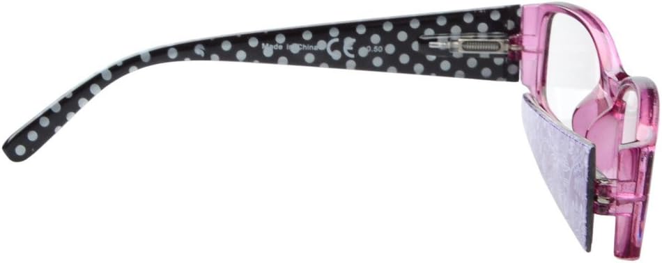 Eyekepper 5-Pack Spring Hinges Polka Dots Patterned Temples Reading Glasses Readers Women Purple +3.0
