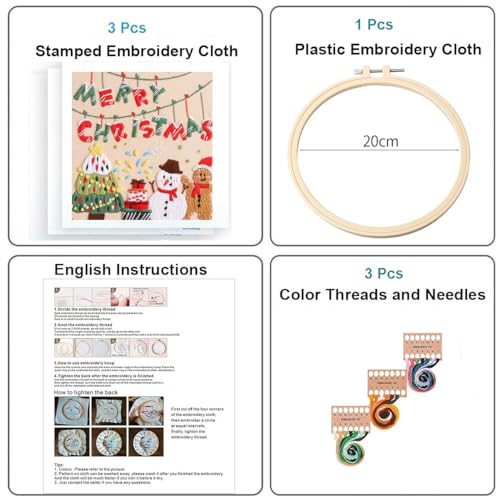 Image of Konrisa Embroidery Kits Merry Christmas Pattern Embroidery Starter Kits for Adults Beginner DIY Sewing Needlepoint Cross Stitch Practice Kit Christmas Home Decoration Handmade Gifts