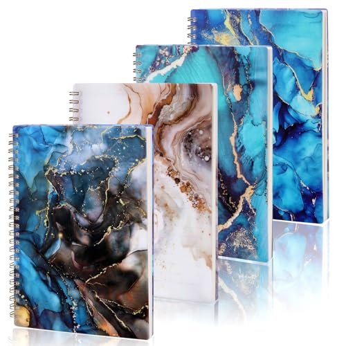Koogel 4PCS Spiral Notebooks A5, Hardcover Spiral Notebooks College Ruled Notebooks Marbleized Covers for Gift Office School Supplies