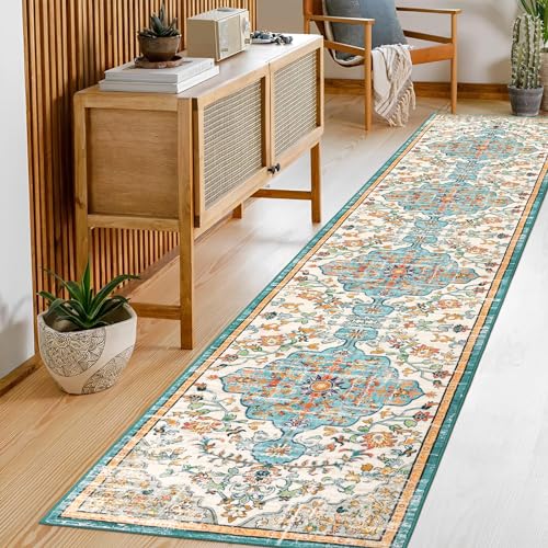 Pauwer Boho Hallway Runner Rug 2x10 Washable Entryway Area Rugs Non Slip Farmhouse Vintage Floor Mat Carpet Runner for Hallways Laundry Room Kitchen Bathroom Bedroom