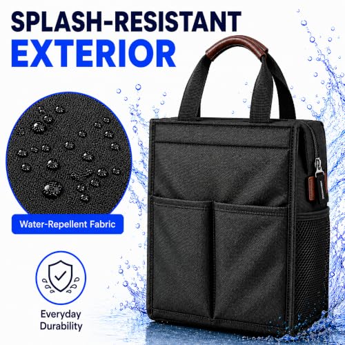 Image of Eightiz Thermal Insulated Lunch Bag for Women & Men Waterproof Soft Cooler Tote Leakproof Reusable Lunch Box Bag with Storage Pocket Ideal for Office, Travel, Picnic (Black)