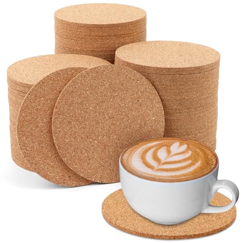 100 Pcs Cork Coasters for Drinks 4 Inch Absorbent Corkboards Blank Heat Resistant Round Cork Coaster Bulk Tea or Coffee Wooden Thick Bar Coaster Set for Drink Wine Glass Mug Coffee Cup DIY Crafts