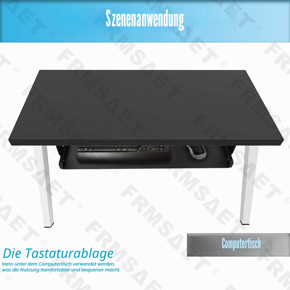 FRMSAET Untertisch-Tastaturablage Ganzmetall-Material 53 cm/ 60 cm/ 76 cm Plattform Computer Schublade Organizer Home Office Küche Schlafzimmer Garage Aufbewahrungswerkzeug.(60 cm, Schwarz)