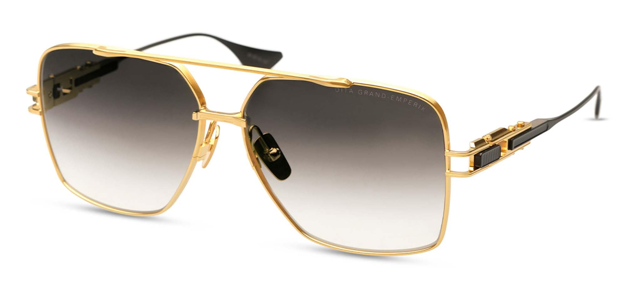 Dita GRAND EMPERIK DT DTS159 A-01 Yellow Gold Matte Black Metal Aviator Sunglasses Grey Gradient Lens