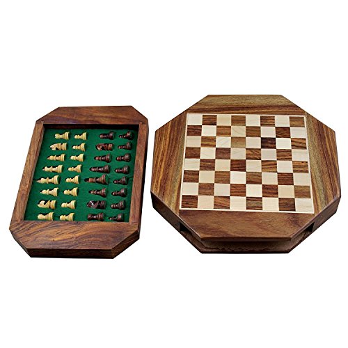 Image of Good Friday Sale!! Magnetic Octangle Shape Chess Pieces Set and Wooden Board Travel Games with Storage 9 Inches