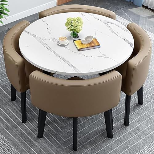 4-Piece Square Dining Table Set with 4 Chairs - 31.5in Modern Wooden Metal Table Set, for Dining Room, Office, Reception & Kitchen
