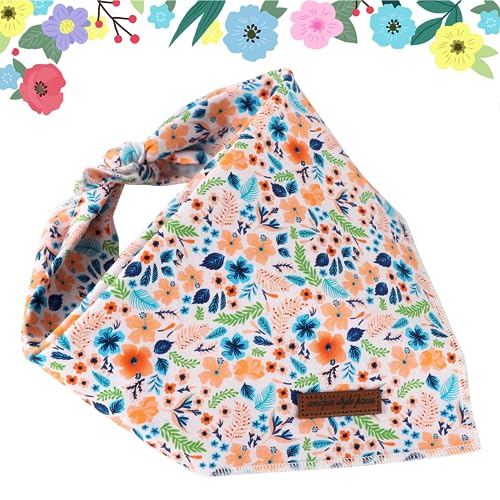 Unique style paws Dog Bandanas, Triangle Peach Flower Pet Scarf for Boy and Girl Premium Durable Fabric - Image 2