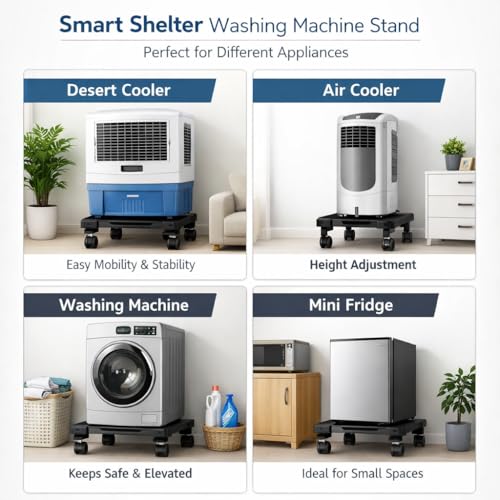 Image of Smart Shelter Washing Machine Stand with Wheels & Green Anti Vibration Pads Adjustable Metal Stand for All Semi or Front or Top Load Washing Machine, Fridge, Dishwasher Stand, etc (Stands up to 170Kg)