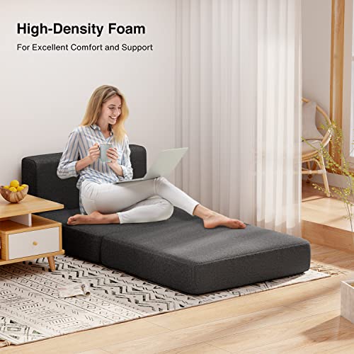 Aiho Sleeper Sofa Bed, Memory Foam Futon Sofa Bed, Floor Sofa Convertible Chair Bed Couch Bed, Modern Linen Fabric Removable Cover, For Living Room/Apartment/Loft, Dark Grey #TOP7