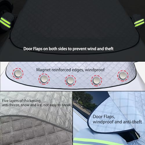Image of Windshield Snow Cover for Ice with Magnetic Edges,65 * 50in Windscreen Frost Protector with Side Mirrors Cover,5 Layers Protection,Winter Frost Ice Guard for Car,SUV,Pickup Truck (Silver)
