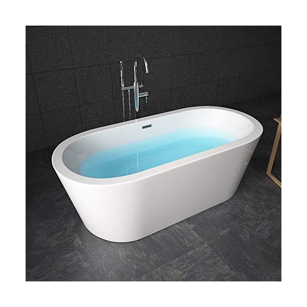 TroniTechnik® Freistehende Badewanne PIPERI Maße ca. 168 x 80 x 60cm Wanne - Füllmenge 210 Liter, aus Acryl mit Siphon/Ablaufgarnitur und Überlaufschutz in weiß Luxus Badewanne im Nostalgielook