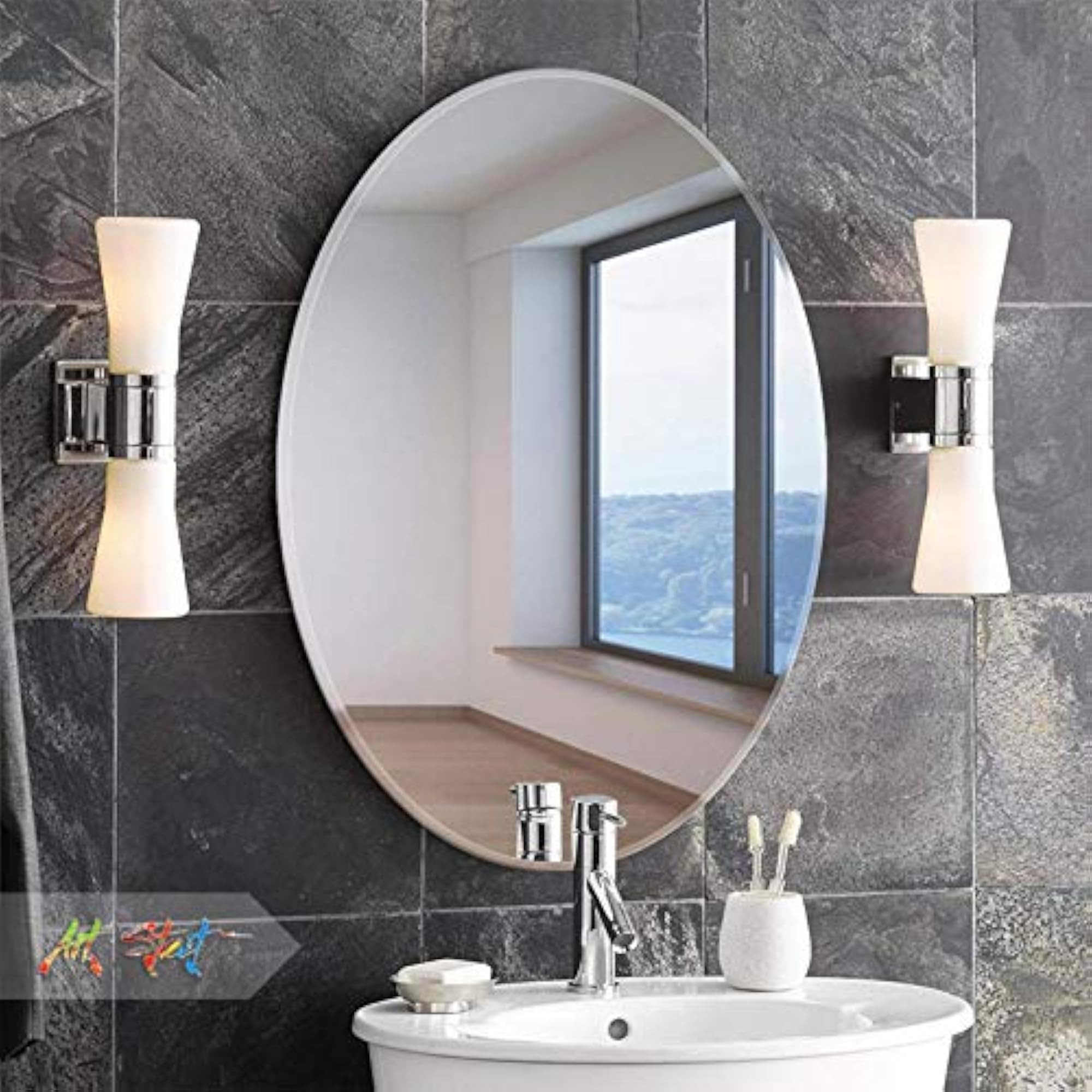 Vanity Mirror Glass Bathroom Wall - Full Length Frameless Oval Shape