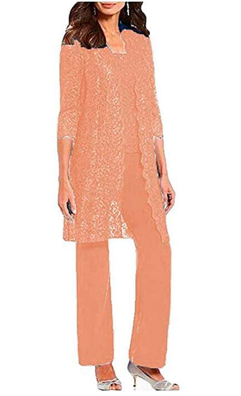 Botong Women's Blush 3 Pc Mother Of The Bride Pants Suit For Wedding Long Lace Jacket Chiffon Outfits For Prom Evening Uk14