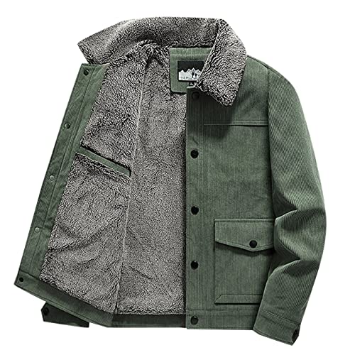 Veste à capuche en velours côtelé vert L pour homme veste chaude rétro automne hiver multi poches