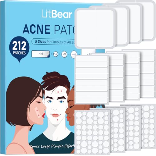LitBear Large Pimple Patches, (5 Sizes 212 Counts) Big Acne Patch...
