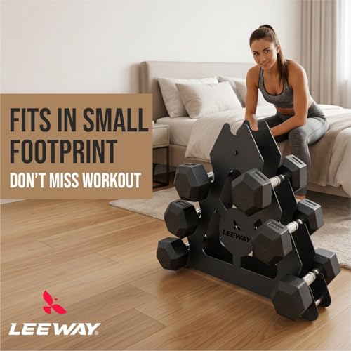 Image of Leeway Dumbbell Stand for Home | A- Frame 3-Tier Dumbbell Rack Stand for Home Gym Workout | Heavy Duty Dumble Weight Rack | Space-Saving | Dumbell Holder (1, Black, Small 3 Tier Dumbbell Stand)