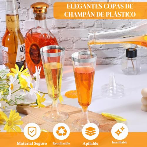 Copas de plástico de alta calidad LATERN con borde plateado y tallo estable para celebraciones 3