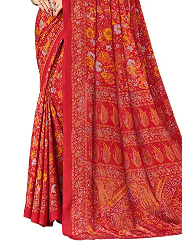 Image of SIRIL Women's Printed Silk Crepe Saree with Unstitched Blouse Piece