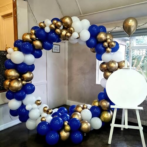 Image of YMSZ Blue and Gold Balloons Set, 67pcs 12 Inch Royal Blue Gold White Balloons for Birthday, Graduation, Baby Shower Decorations