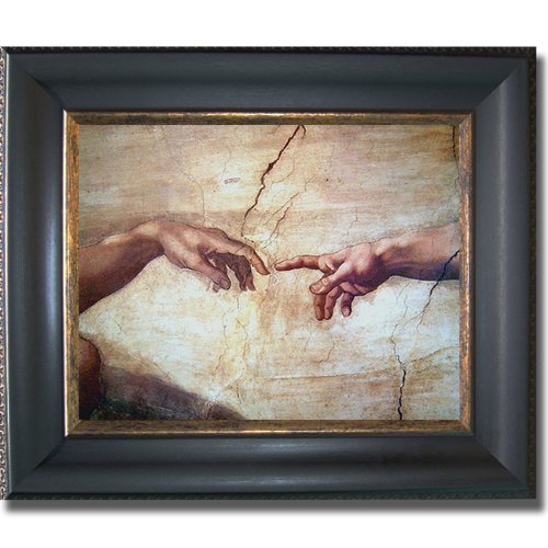 Creation of Adam (Detail) by Michelangelo Premium Black & Gold Framed Canvas (Ready-to-Hang)