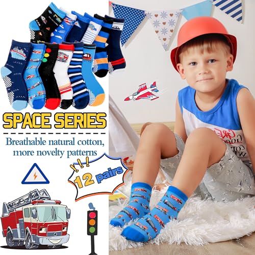 Baby Boys Grips Socks 12 Pairs Kids Toddlers Infants Anti Slip Non Skid Funny Cartoon Crew Breathable Cotton Socks3