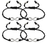4 Pieces of Black with Silvertone Infinity Adjustable String Bracelet