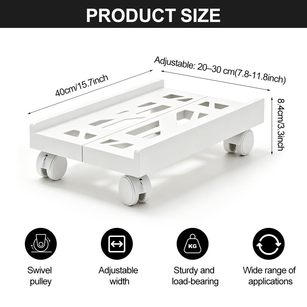 FARYODI Supporto per PC con ruote, supporto per computer tower, supporto per computer PC, supporto per PC, supporto per CPU regolabile, carrello sotto la scrivania, universale per scrivania (bianco)