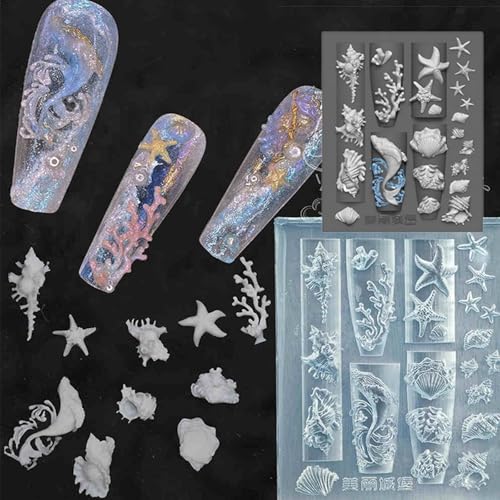 XUZHID Sea Themed Silicone Nails Art Mold Set with Whale and Shell Designs for Manicure Fashionable Nails Art Designs Moulds