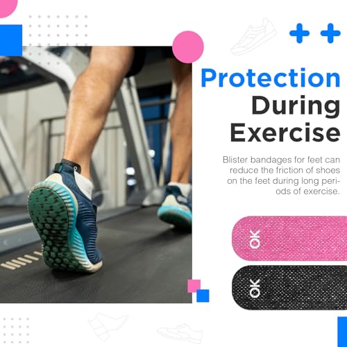 Image of OK TAPE Pre-Cut Blister Bandages for feet | Blister Prevention Tape for Feet, Fingers, Toes | 1.2in x 3.5in,Black,40pcs