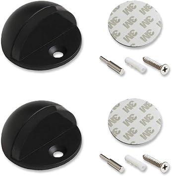 2 Pack Door Stopper Stainless Steel Door Stop, Can be drilled or Drill-Free 3M Adhesive, Door Holder Doorstop for Hotel Home Restaurant, in Floor Mount Half Dome Door Stopper Black Tone