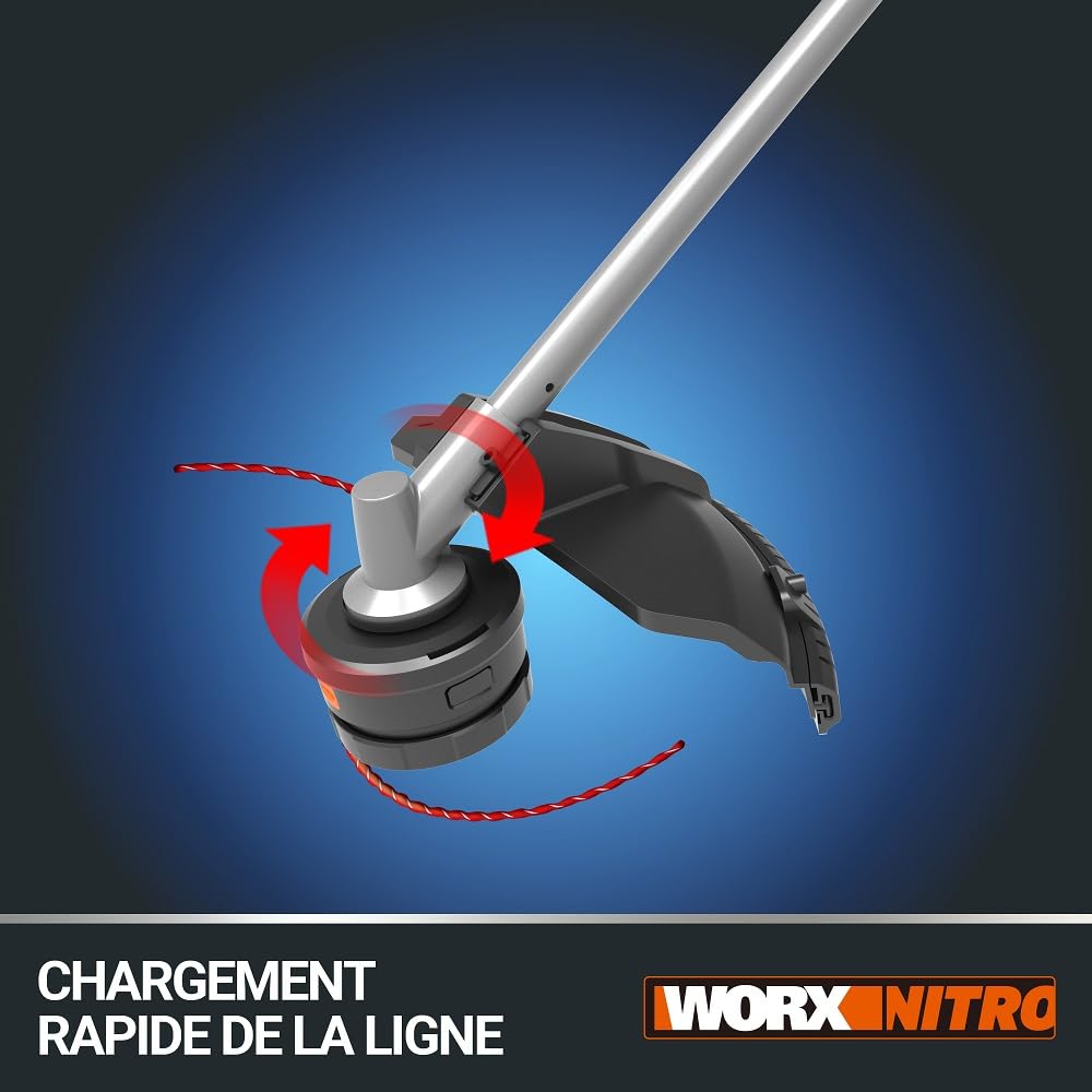 WORX Nitro - Débroussailleuse sans Fil -40V- 4Ah - Ø38cm - WG186E (2 Batteries 20V, Capot de Protection, poignée Amovible, tête Interchangeable, Compatible Outils et Batteries PowerShare)