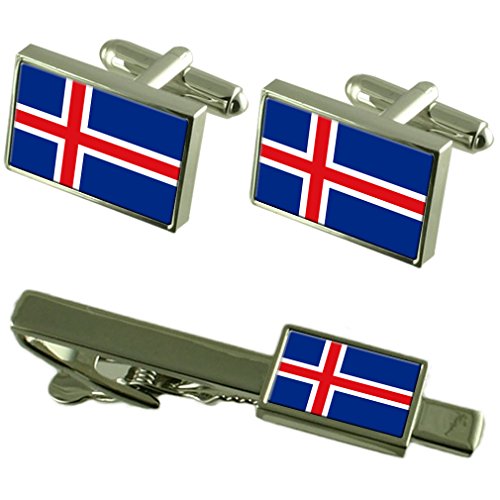 Gemelos de Islandia premium y clip de corbata en estuche de lujo