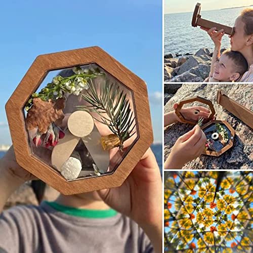 Husmued DIY Kaleidoscope Kit for Children's Day Gift- Magic Rotating Kaleidoscope Glasses Outdoor Toys Eco-Friendly, Attractive Kaleidoscope Assembly Set, for Nature Lovers Gift (Wooden) 1PCS