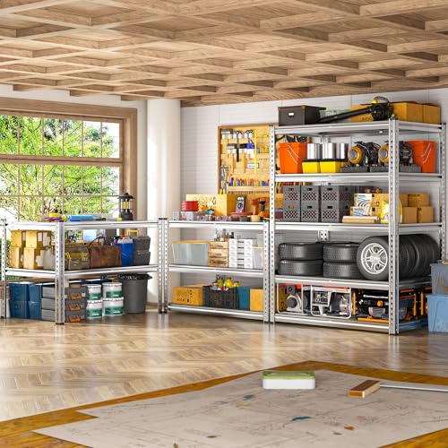 Image of 2200LBS Heavy Duty Storage Shelves, 5-Tier Adjustable Metal Shelving Unit with Waterproof PP Boards,Garage Storage Rack for Pantry Basement Warehouse,35 inchW x 16 inchD x 72 inchH,4 Pack Sliver Shelves