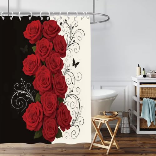 NXMYDBD Cortina de Ducha con Estampado de Rosas, mampara de Ducha, Cortina de privacidad con 12 Ganchos, Varios tamaños, fácil instalación 70x140cm/(WxH)