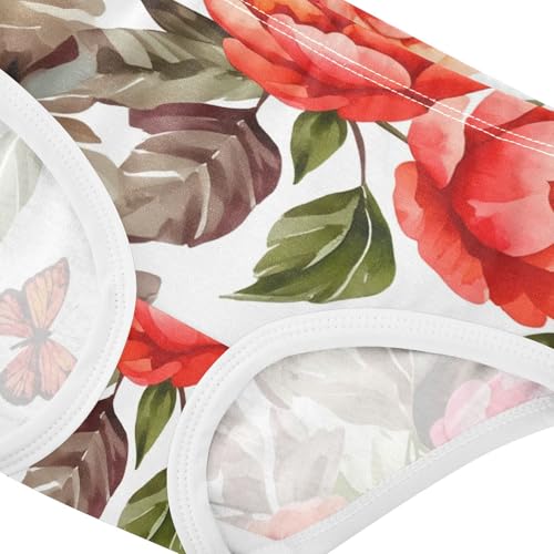Cotton Girls Underwear Toddlers Watercolor Red Pink Peonies Floral Panties for Girl Florals Briefs Underpants 2t4