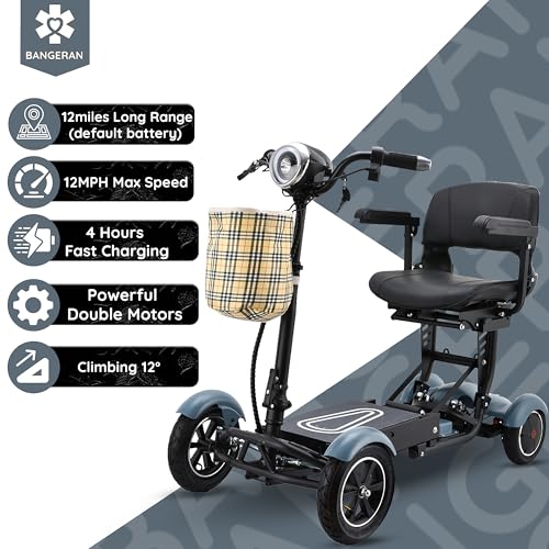 Image of Dragon Mobile EX 4 Wheel Power Scooter with Extended Range (25 Miles), Folds Down for Small Storage Space, 3 Speed Levels with Gas Throttle & Reverse, TSA FAA Compliant Lithium Batteries