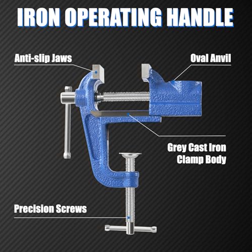 Image of Mini Table Clamp, 2 inch blue, Small Bench Vise, Upgraded cast steel manufacturing Jewelers Hobby Clamps Craft Repair Tool Portable Work Bench Vise (Mini)