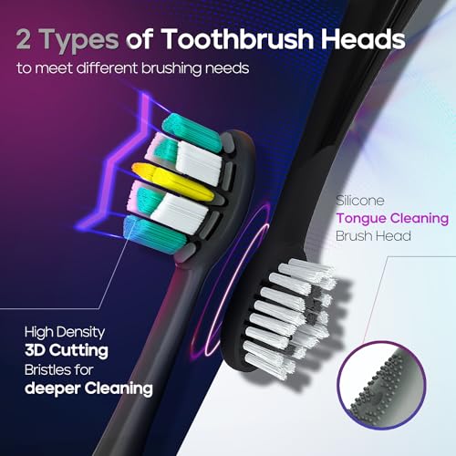 Seago Electric Toothbrush with Pressure Sensor, 8 Brush Heads & Travel Case, 30 Days Battery Life, 5 Modes with Teeth Whitening, Travel Electric Toothbrush, for Women/Men, SG-2752(Black) - Image 5