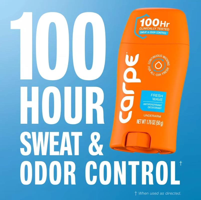 Carpe Men's 100HR Sweat & Odor Control Antiperspirant Deodorant - Fresh Wave - 1.76oz: Under Arm, Paraben-Free, Vegan, Cream