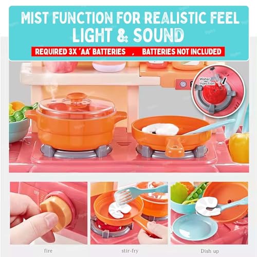 Image of Toys Kitchen Set for Kids Girls Big Cooking Set Light and Sound Pretend Play Toy Battery Operated with Accessories,Pink
