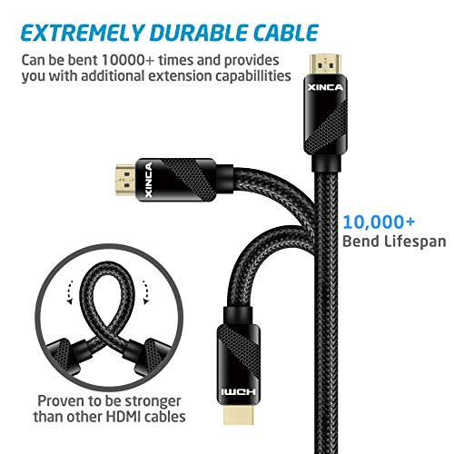 HDMI Cable 15ft 4K 3D 60HZ and ARC(Audio Return Channel),18Gbps Nylon Mesh Outer Layer Braided Cord Male to Male Cable - XINCA