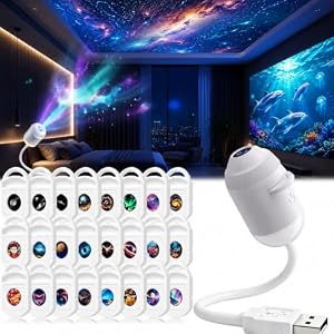 Projektor Unterwasserwelt Sternenhimmel Projektor, 2026 Modell Smart Holografischer 5D Sternen- & Ozeanprojektor, 360° USB Mond Nachtlicht für Schlafzimmer & Auto, mit 24 Filmstreifen