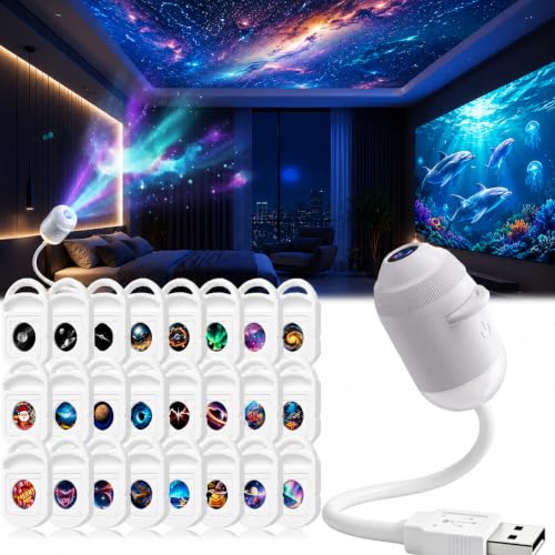 runpeak Ocean Projector Galaxy Projector, 2026 New HD Smart Dynamic 5D Holographic Night Light Projector, 360° USB Star & Moon Lamp for Bedroom & Car Ceiling, with 24 Film Strips
