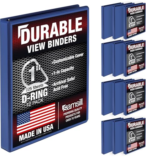 Image of Samsill Durable 1 inch 3 Ring Binder, D Ring Binder, 100% Recycled Chipboard, Blue, 12 Pack