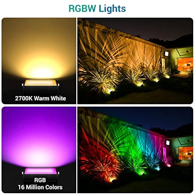 Ustellar RGBW Flood Light Spotlight Landscape lights 100W Total Color Changing Warm White