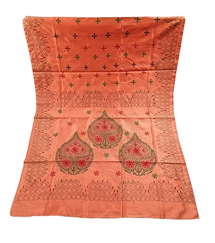 Image of Women's Hand Embroidered Cotton Silk Kantha Stitch Saree with Blouse Piece (J420724 COPPERD2)