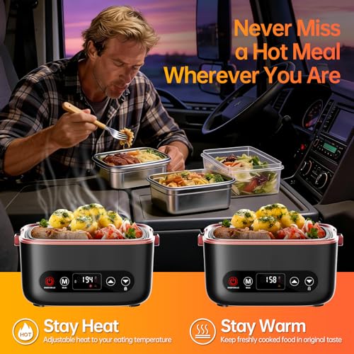 Image of 2X1.2L Cordless Electric Lunch Box For Adults,6x4000mAh Rechargeable lunch box Upgared 100W 5D Surround Heat Tech,Food Warmer 220F Max,with Dual Insulated Bag,BPA Free,Brown