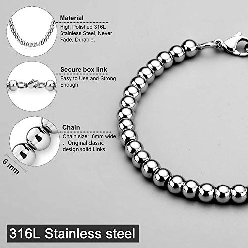 Image of Necklace or Bracelet for Women and Men, Beaded Chain Stainless Steel, Handmade Jewelry, Thick of 6-8MM and Length of 7-40 inch Optional